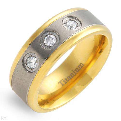 Attractive Brand New Gentlemens Band Ring With Simulated diam Crafted in 14K/Ti Gold plated Titanium