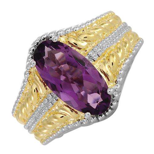 Nice Brand New Ring With 2.15ctw Genuine Amethyst Crafted in 14K/925 Gold plated Silver. Total item