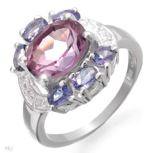 Pleasant Brand New Ring With 3.70ctw Precious Stones - Genuine Amethyst and Tanzanites Beautifully C
