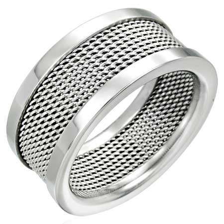 Stainless Steel Mesh Design Band Ring. Size 11.5