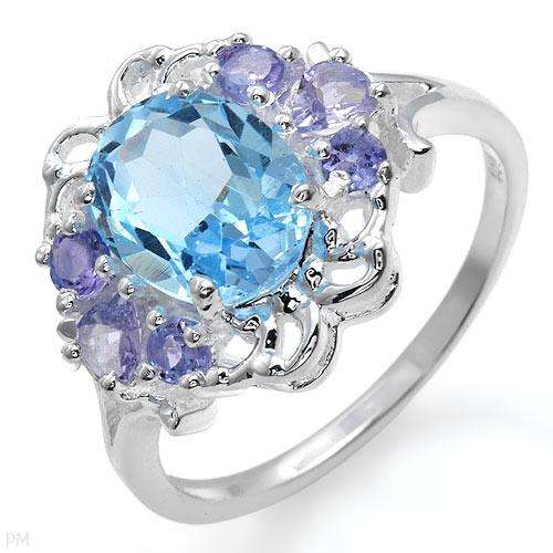 Pleasant Ring With 3.15ctw Precious Stones - Genuine Tanzanites and Topaz 925 Sterling silver- Size