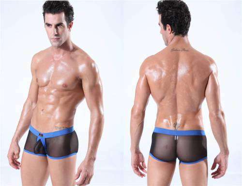 1003-PJ   BLACK/BLUE( Mens sexy boxes )