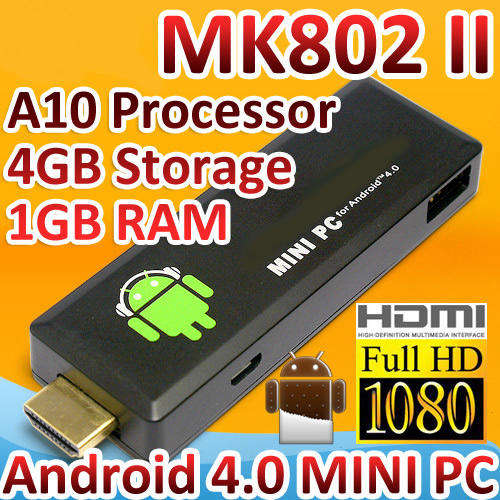 Mini PC MK802 II for Android 4.0 WIFI 4GB Google IPTV Smart TV Box 1GHz CPU 1GB DDR3 in white