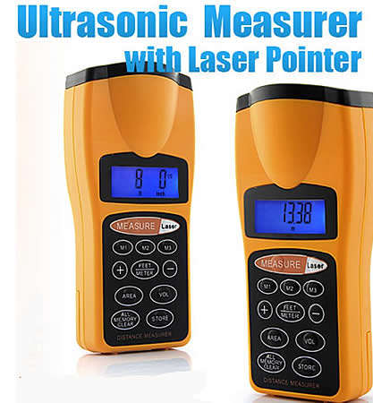 Digital Ultrasonic Distance, Area and Volume Measurer with Laser Pointer