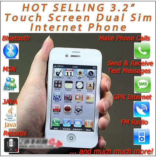HOT SELLING 3.2" TOUCH SCREEN DUAL SIM INTERNET PHONE (white)