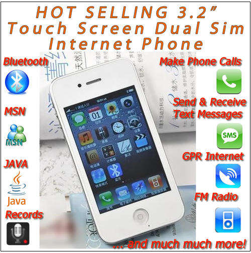 HOT SELLING 3.2" TOUCH SCREEN DUAL SIM INTERNET PHONE (white color)