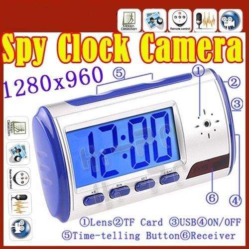 The Classic Digital Spy Clock Camera - hot blue color sides and buttons