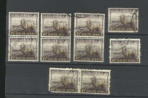 Union. 4 1/2d stamps in pairs and singles. Used not hinged