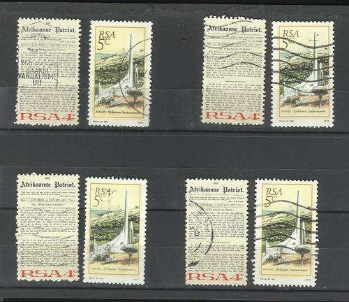RSA.  4 Complete sets of 2 stamps each. Used not hinged