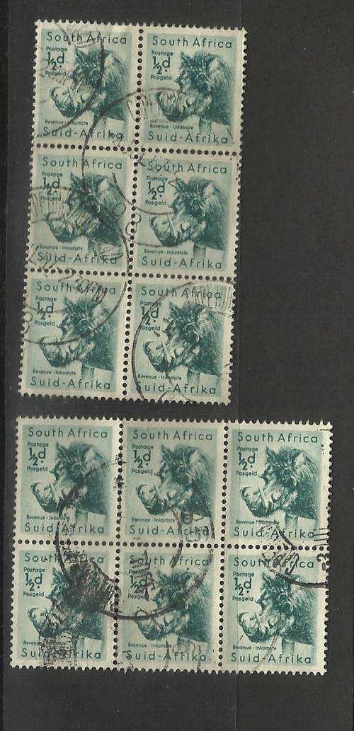 Union.  2 Blocks of 6 x 1/2d stamps each. Used not hinged/creased