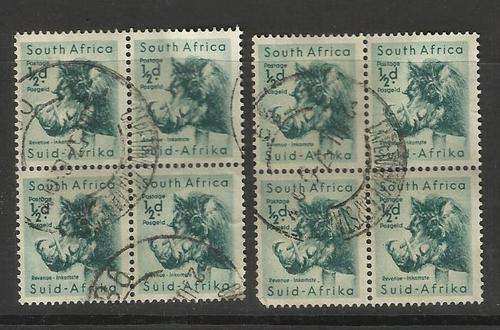 Union.  2 Blocks of  4 x 1/2d stamps each. Used not hinged