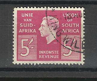 Union. 1 x 5/- Revenue stamp. Used not hinged