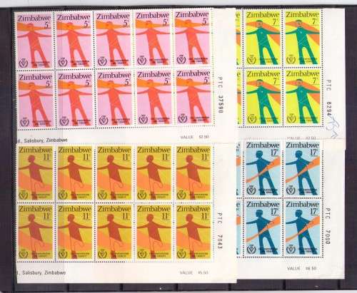 Zimbabwe. Group of 4 blocks of 10 stamps each. MNH but could curl when open