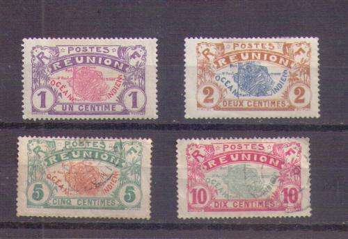 Reunion. Group of 4 stamps. Mix mint/used/hinged/rust.