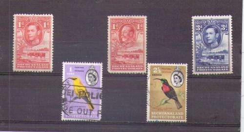 Bechuanaland Protectorate. 5 Different stamps. Mix mint/used few very slightly hinged