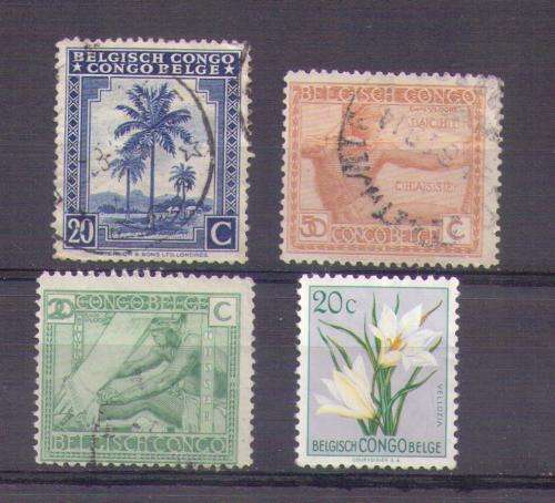 Belgisch Congo. 4 Different stamps. Used some hinged