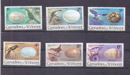 Grenadines of st Vincent. Group of 6 bird stamps with their eggs. Mint/hinged