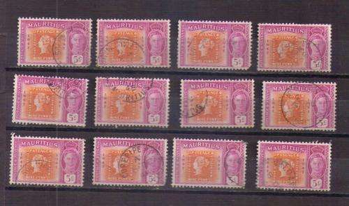 Mauritius. 12 x 5c stamps on stamps. Used not hinged