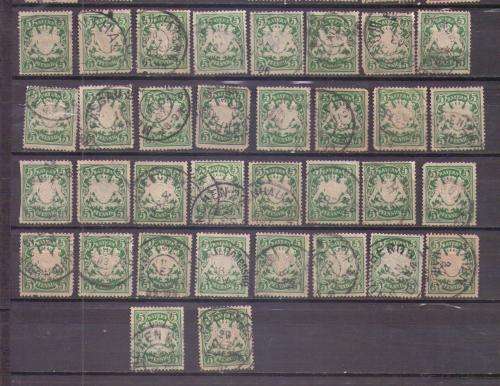 Bayern. 34 x 5 pfennig stamps. Used few very slightly hinged