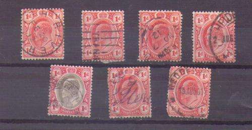 Transvaal. 7 x 1d stamps. Used/hinged/rust