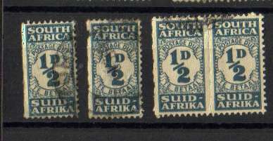 Union. 4 x 1/2d postage due stamps, including 1 pair. Used some hinged.
