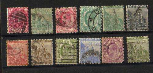 Cape of Good Hope. 12 Stamps. All different. Used/hinged with rust spots at the back