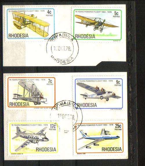 Rhodesia. Full set of 6 Aeroplane stamps on Paper. Nice cancellations.