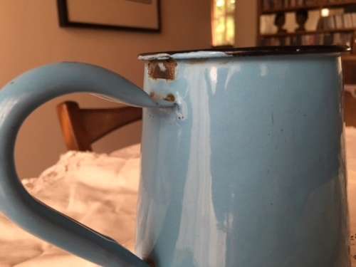 Blue enamel coffee pot with lid (Czechoslovakian)