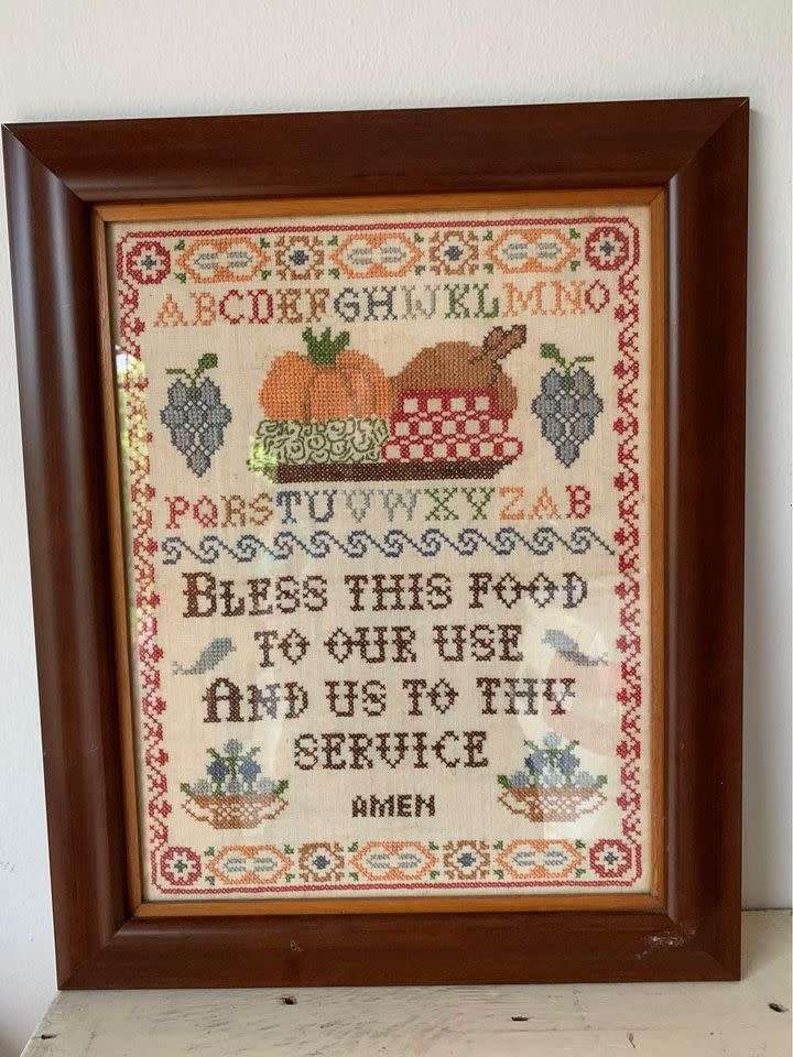#27 Beautifully framed cross stitch sampler - meal prayer