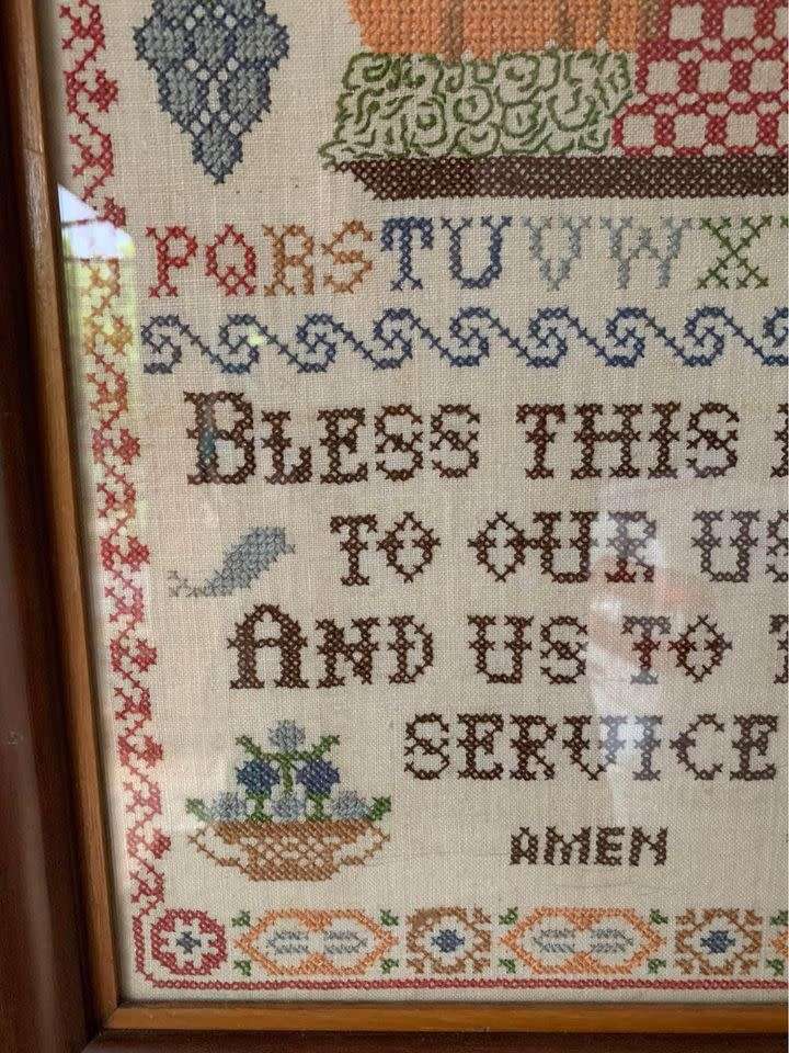 #27 Beautifully framed cross stitch sampler - meal prayer