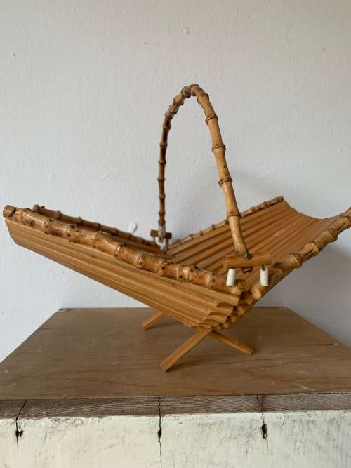 Vintage Fold-up Basket With Bamboo Handle