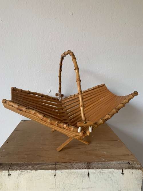 Vintage Fold-up Basket With Bamboo Handle