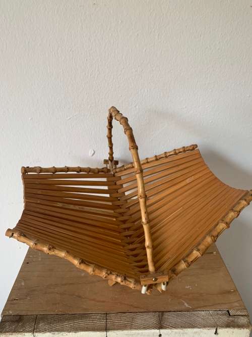 Vintage Fold-up Basket With Bamboo Handle