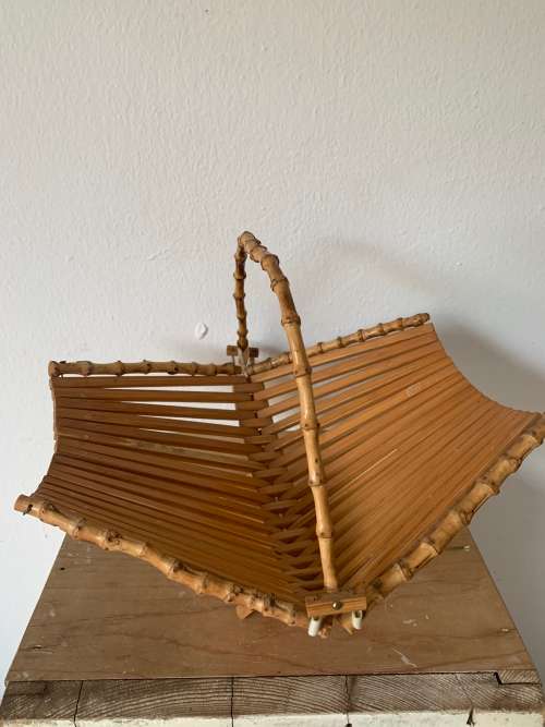 Vintage Fold-up Basket With Bamboo Handle