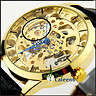 MECHANICAL MEN LEATHER HOLLOW CLASSIC WRIST WATCH GOLD  HAND GOLD WINDING