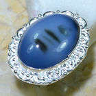 EXTRA LARGE BLUE AGATE SILVER RING SIZE 8