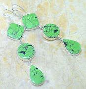 BIG LONG NEON GREEN NATURAL TURQUOISE GEMSTONE EARRINGS