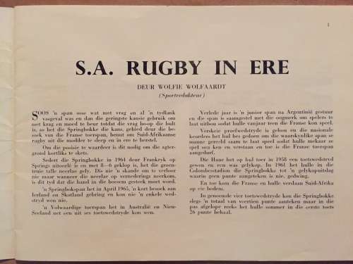 Franse Hane Rugbytoer 1967 French rugby tour to South Africa Sondagstem 40 glossy pages