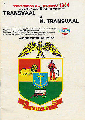 1984 TRANSVAAL V NORTHERN TRANSVAAL 4 AUG RUGBY PROGRAMME NISSAN CURRIE CUP