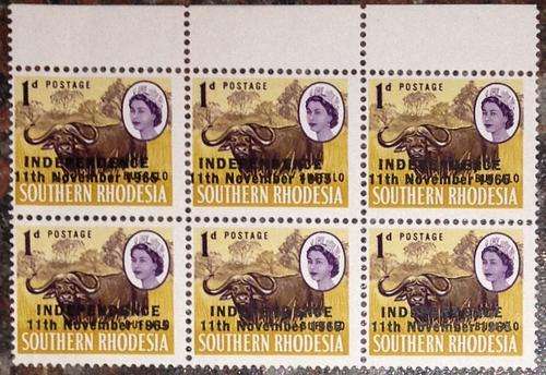 Southern Rhodesia 1d 11 November 1965 Independence overprint Marginal block of 6