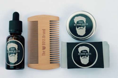 The BEARD BOSS Brand Complete Beard Care Combo:  Branded Comb plus 30ml Nutty Wood oil, balm & soap
