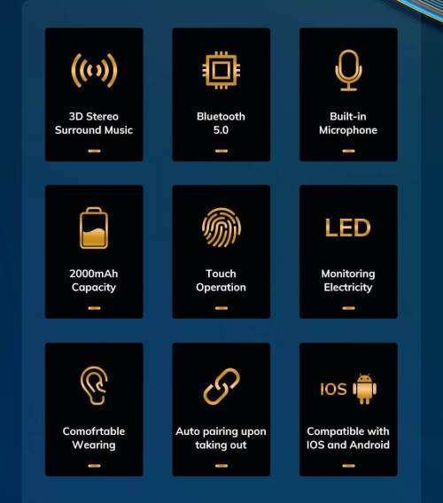 Bluetooth earphones with 2000mAh power bank charger case - Black