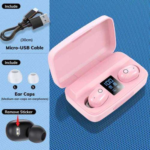 Bluetooth earphones with 2000mAh power bank charger case - Pink