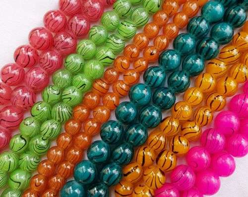 36 Round Glass Beads with black detail. - 10,12 & 14 mm - 1 Mix Pack