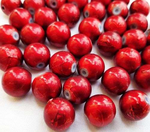 20 x 12 mm Red Splashed Glass Beads