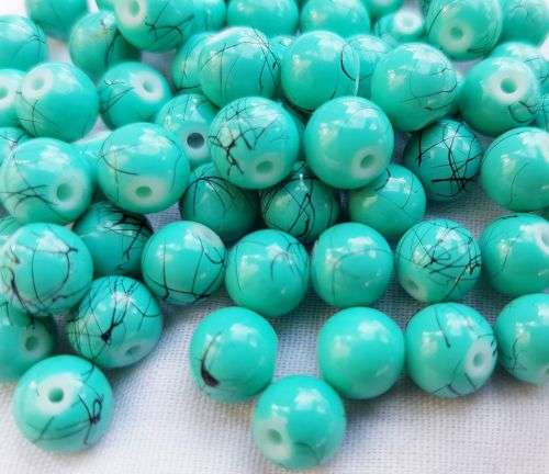 30 x 8 mm Turquoise With Black Glass Beads
