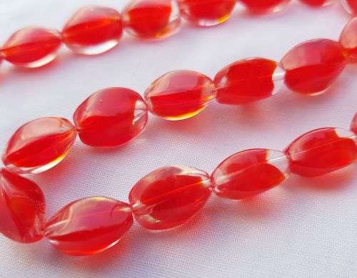 12 x (8x13 mm)  Red & Clear  Glass Beads