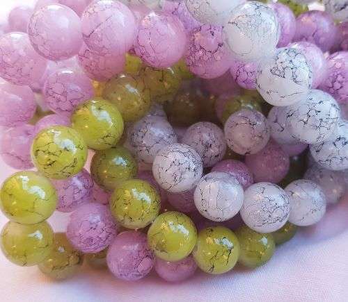 30 x 12 mm  Pink,Green & White Marlbe  Glass Beads - 1 Mix Pack