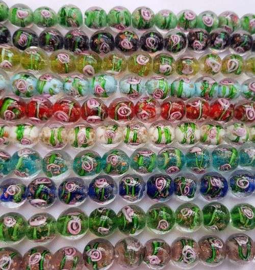 10  x 11 mm Mix Rose with Gold sand Lampwork  Glass Beads