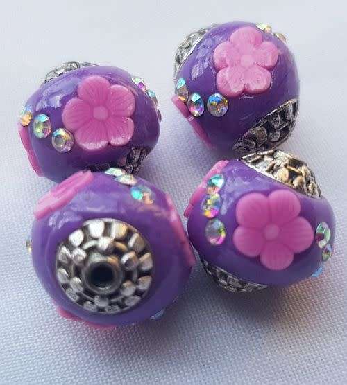 1pc  - 15 mm Purple Handmade Indonesia Polymer Clay bead - Each